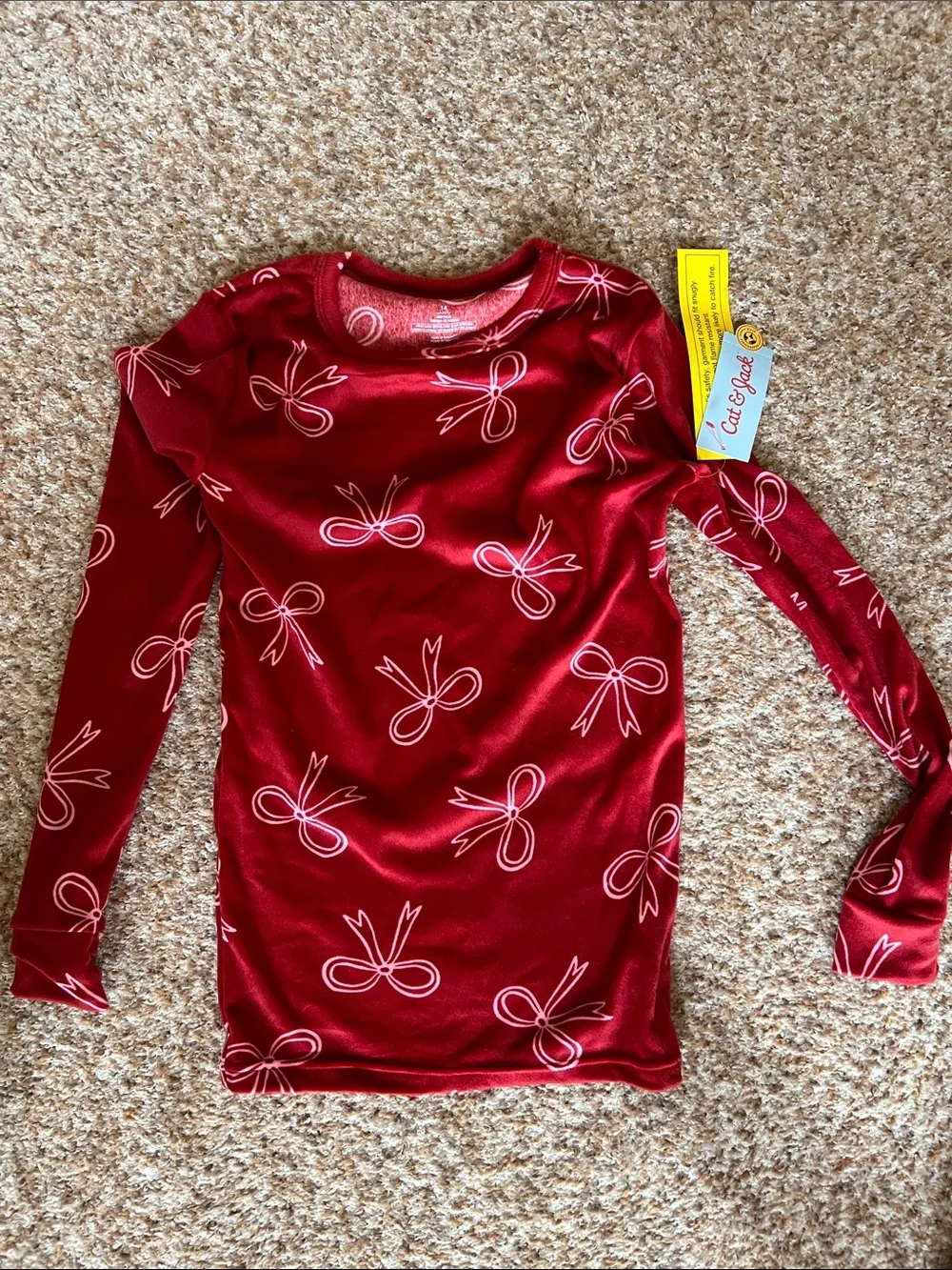 Cat & Jack Red Bow Print Long Sleeve Top